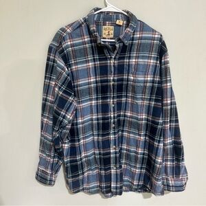 Red Head Flannel Shirt MensX-LARGE Button BLUE Plaid Casual Long Sleeve EUC.